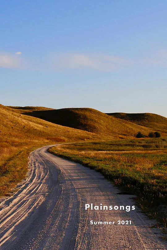 A dirt road winding through hilly plains with the text, "Plainsongs Summer 2021" in white.