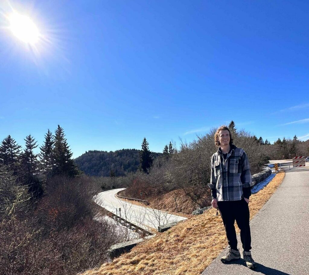 Zak Hartzell on a road in the Blue Ridge Mountains.